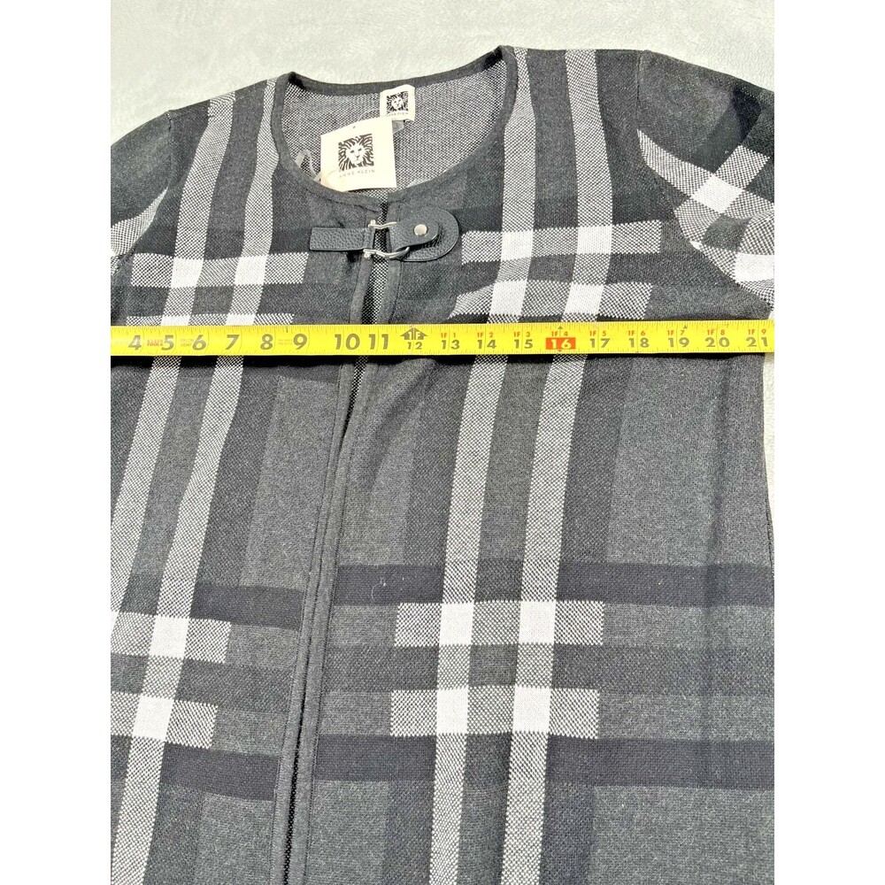 Anne Klein Womens L Black Plaid Long Open Cardigan Duster NWT with Buckle - Picture 3 of 7